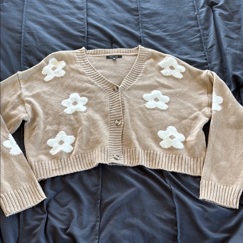 Tan Floral Women's Crop Sweater